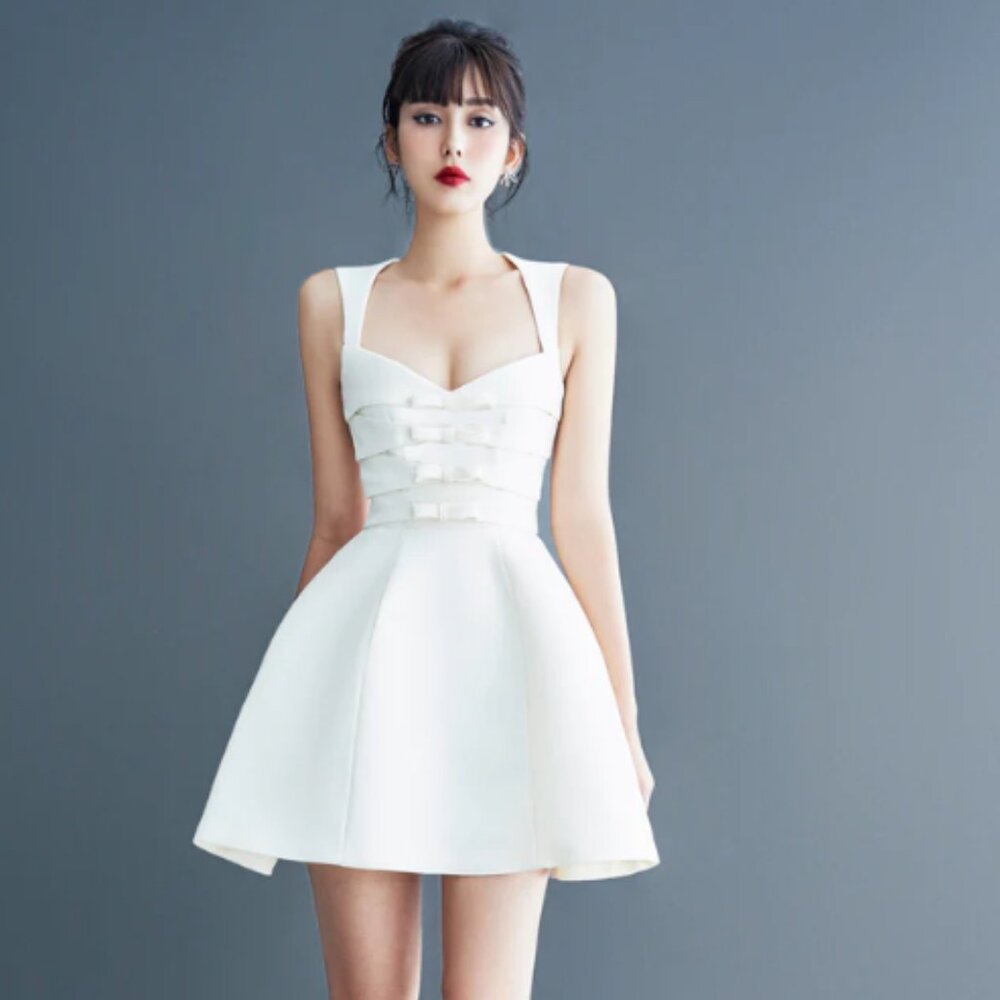 Ivory Bow Mini Dress